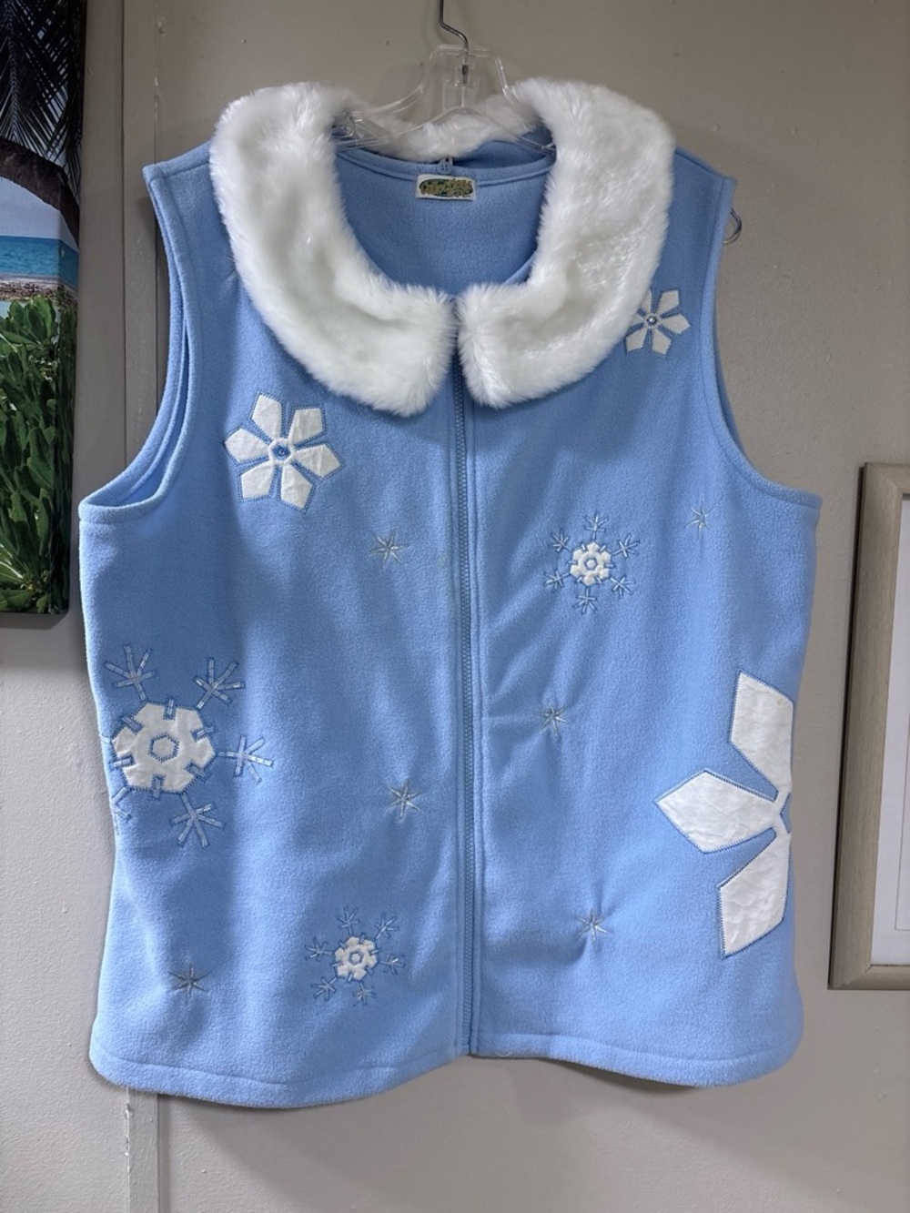 Girls' Light Blue Fleece Vest with Faux Fur Collar